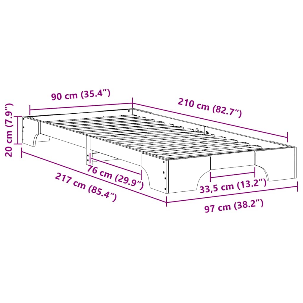 Bedframe met opslag Bruin 90 x 210 cm Hout