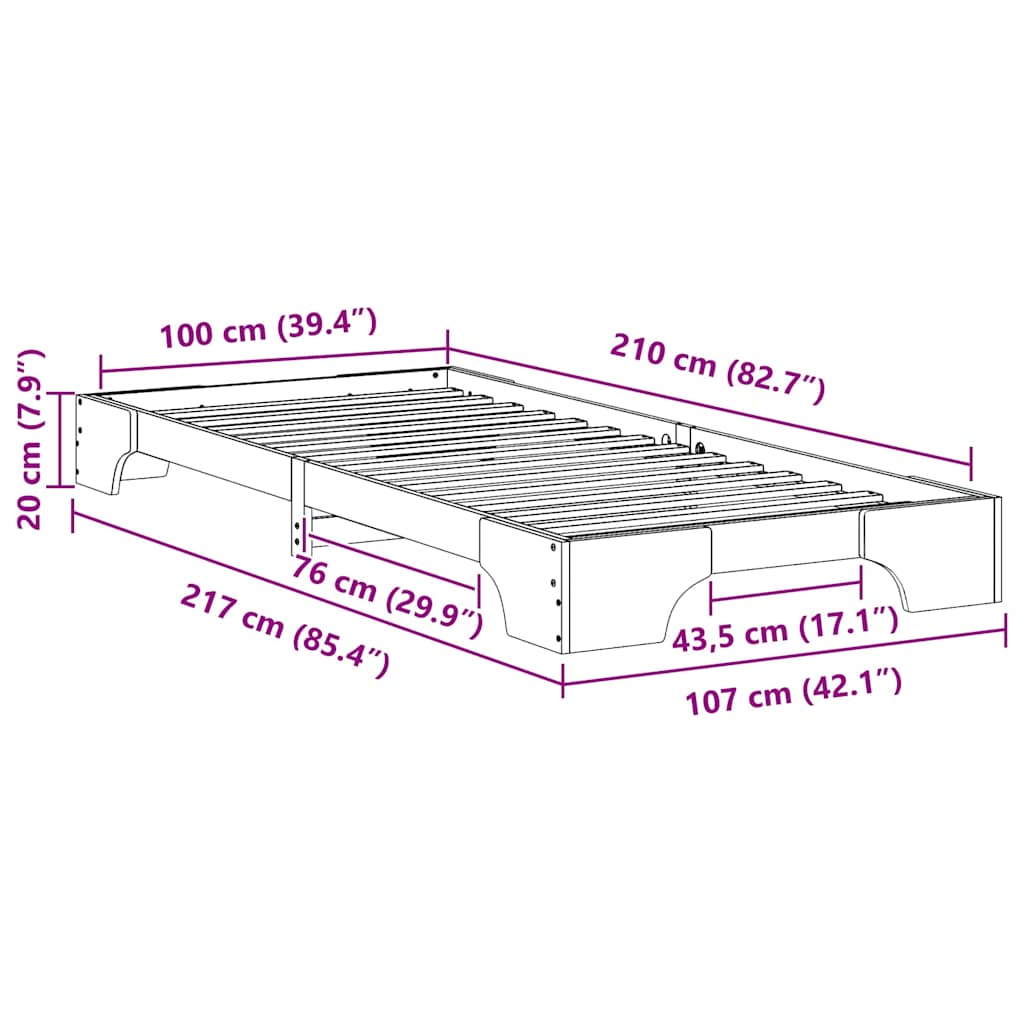 Bedframe met opslag Bruin 100 x 210 cm Hout