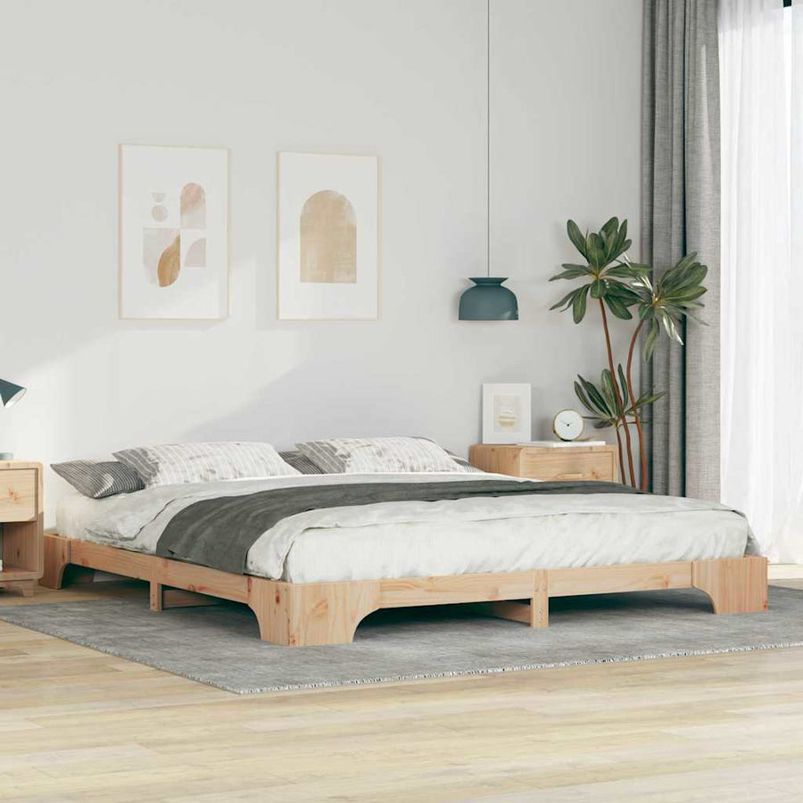Bedframe met opslag Bruin 200 x 210 cm Massief grenenhout