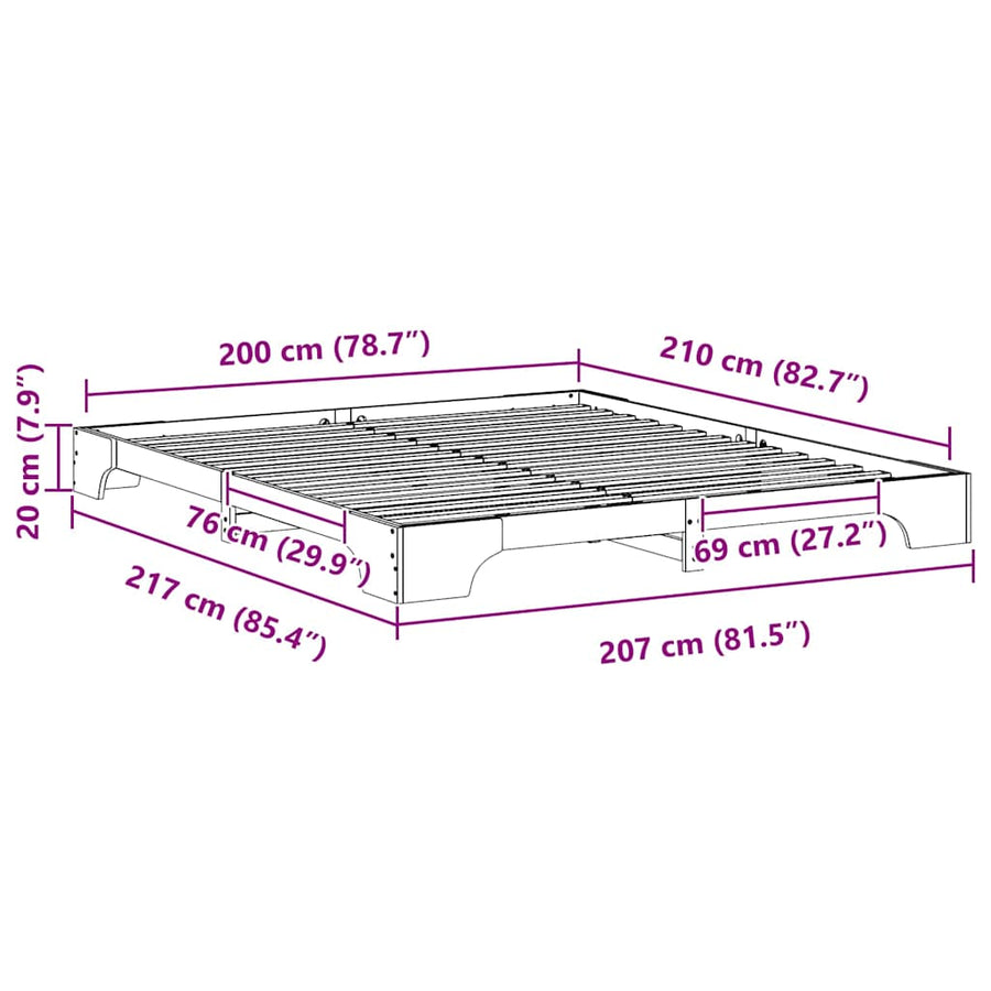 Bedframe met opslag Bruin 200 x 210 cm Massief grenenhout