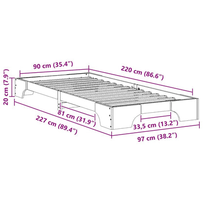 Bedframe met opslag Bruin 90 x 220 cm Massief grenenhout
