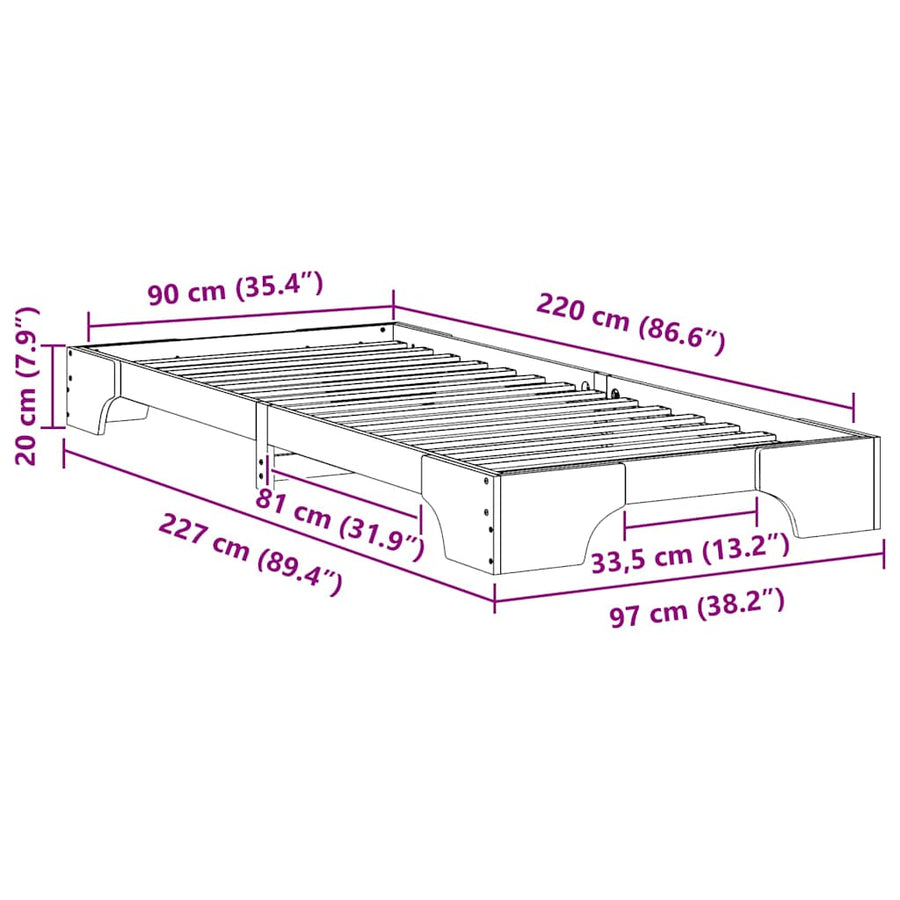Bedframe met opslag Bruin 90 x 220 cm Massief grenenhout
