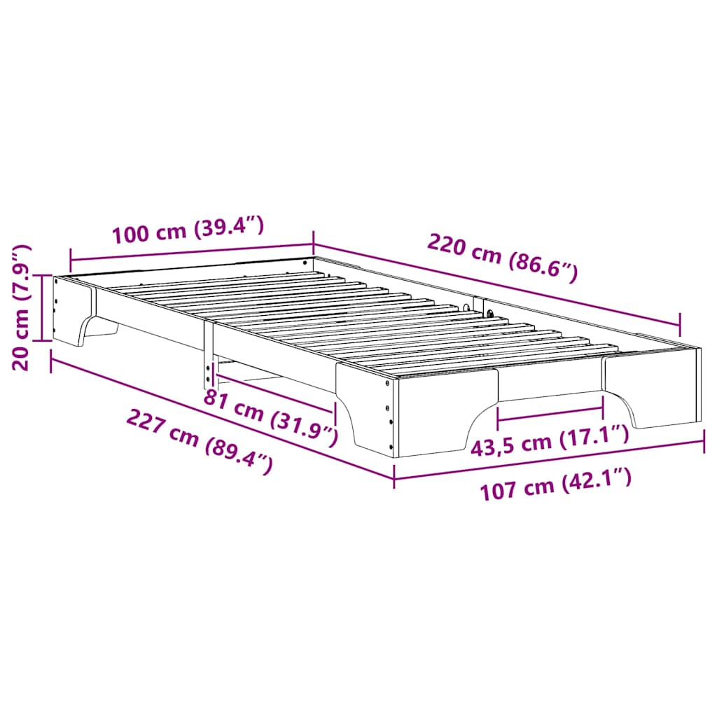 Bedframe met opslag Bruin 100 x 220 cm Hout