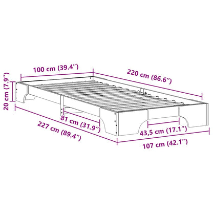 Bedframe met opslag Wit 100 x 220 cm Massief grenenhout