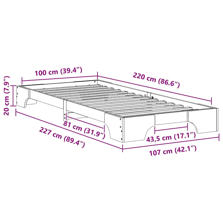 Bedframe met opslag Bruin 100 x 220 cm Hout