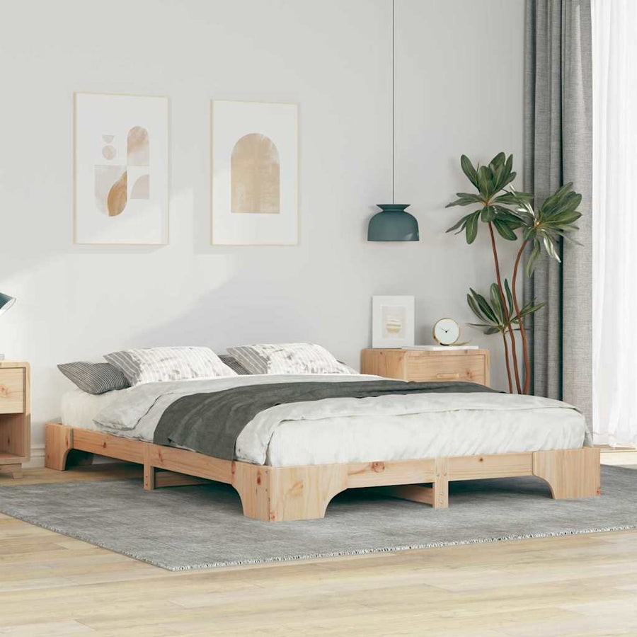 Bedframe met opslag Bruin 140 x 220 cm Massief grenenhout