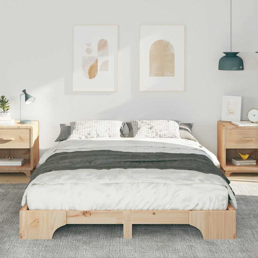 Bedframe met opslag Bruin 140 x 220 cm Massief grenenhout