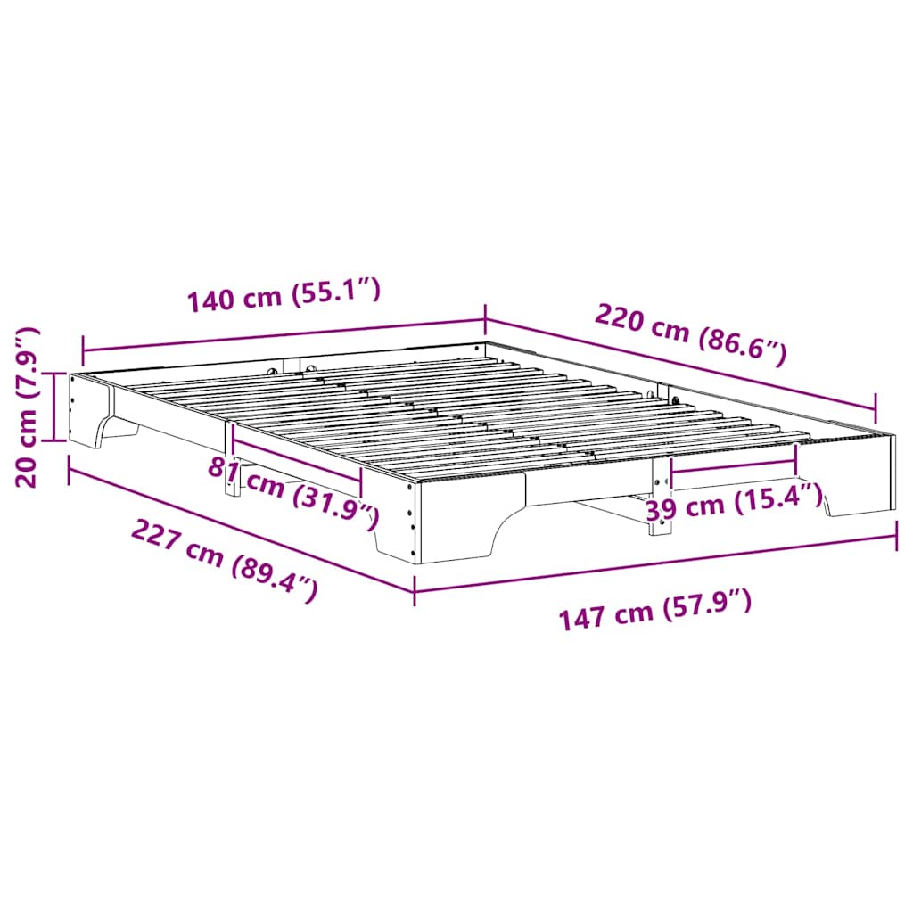 Bedframe met opslag Bruin 140 x 220 cm Massief grenenhout