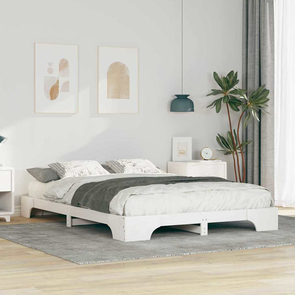 Bedframe met opslag Wit 140 x 220 cm Massief grenenhout