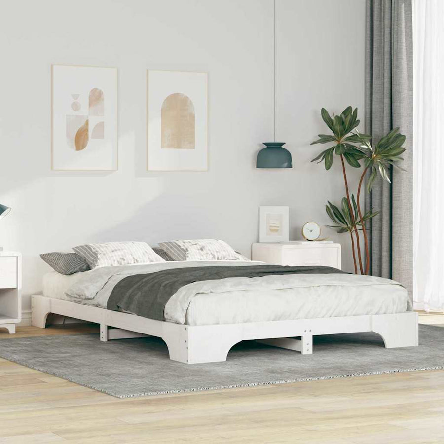 Bedframe met opslag Wit 140 x 220 cm Massief grenenhout