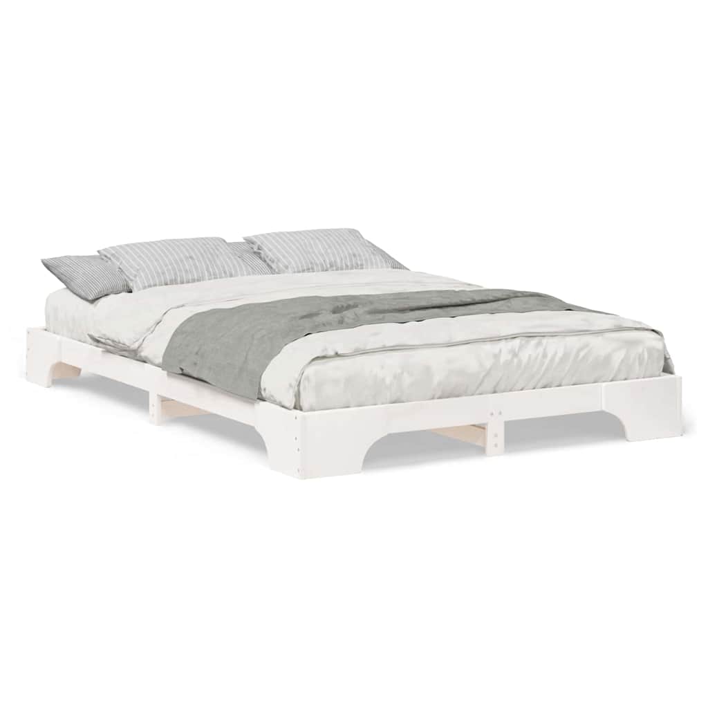 Bedframe met opslag Wit 140 x 220 cm Massief grenenhout