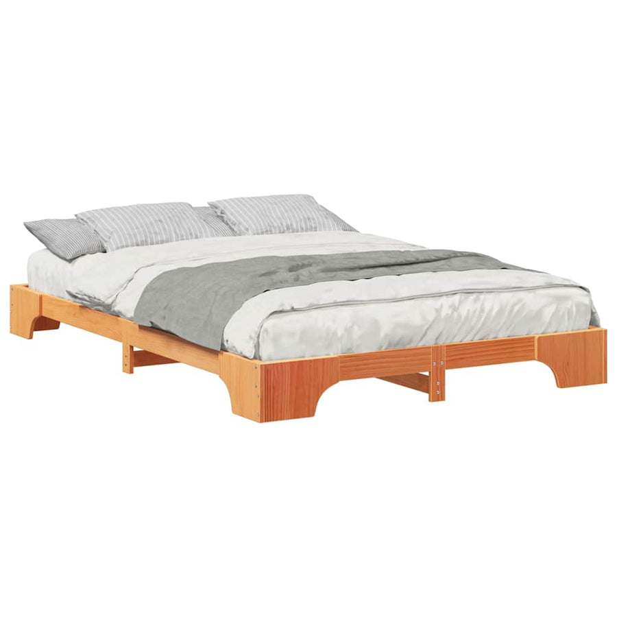 Bedframe met opslag Bruin 140 x 220 cm Massief grenenhout