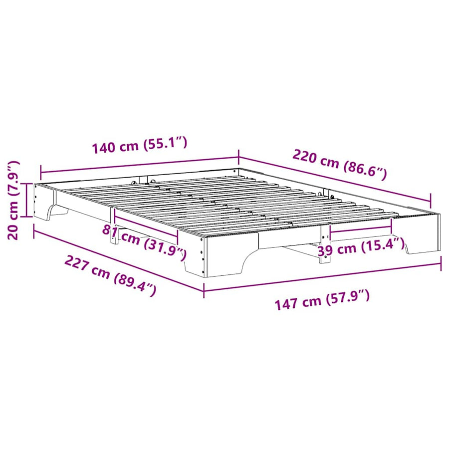 Bedframe met opslag Bruin 140 x 220 cm Massief grenenhout
