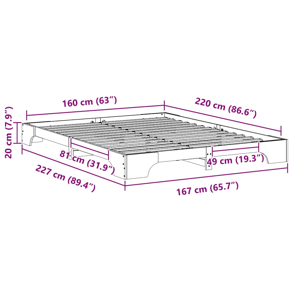 Bedframe met opslag Bruin 160 x 220 cm Massief grenenhout
