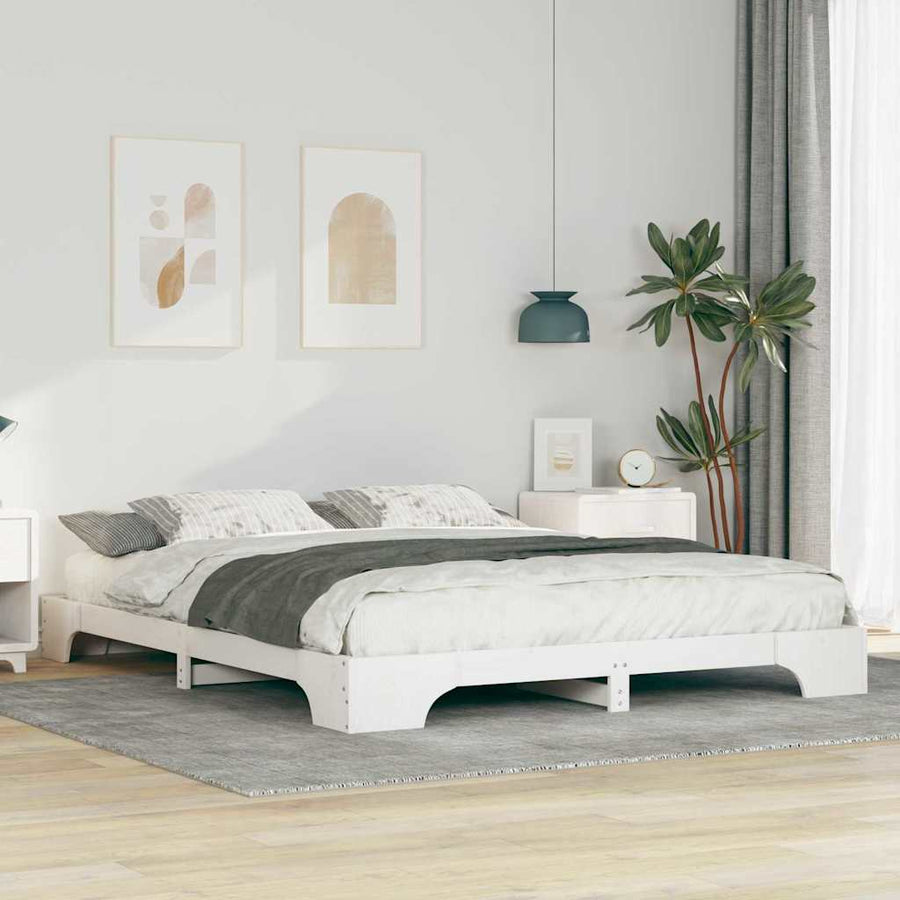 Bedframe met opslag Wit 160 x 220 cm Massief grenenhout