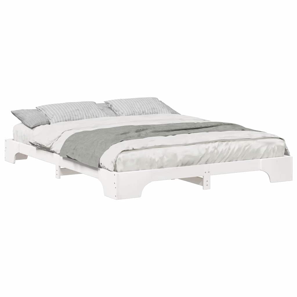Bedframe met opslag Wit 160 x 220 cm Massief grenenhout
