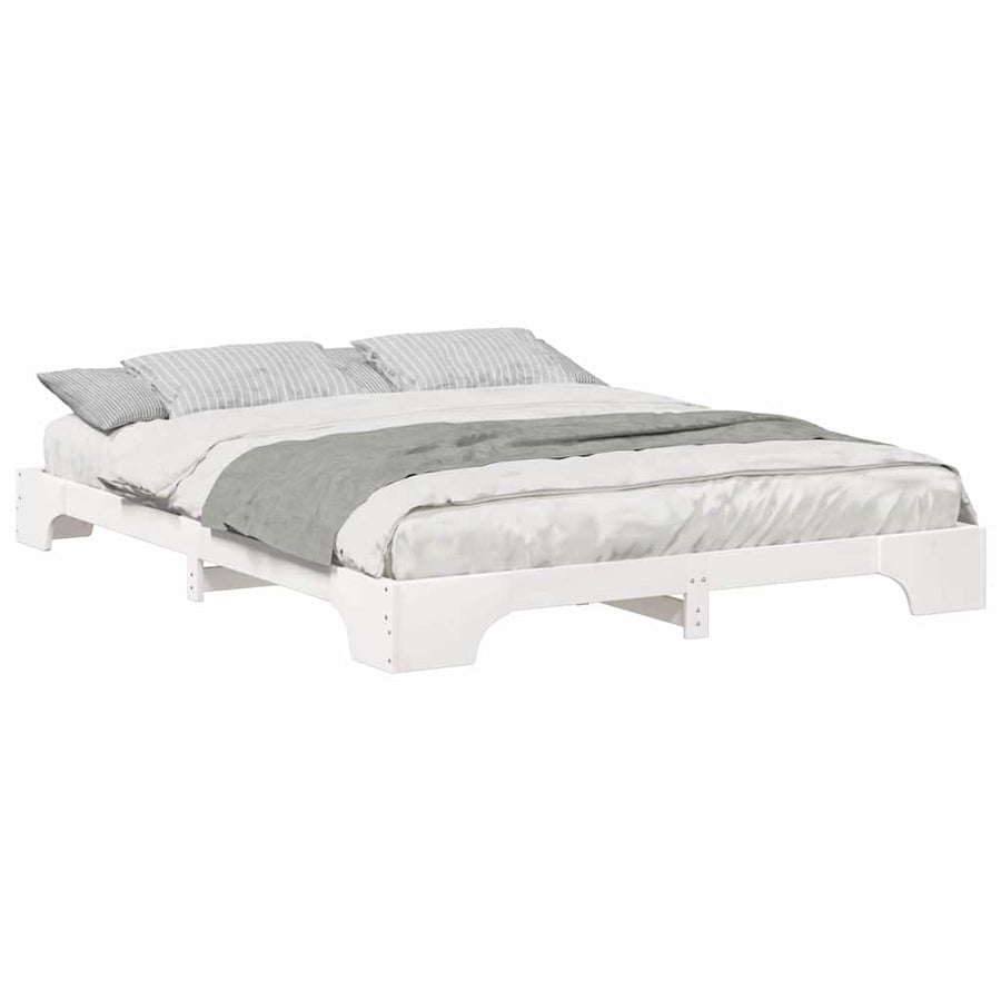 Bedframe met opslag Wit 160 x 220 cm Massief grenenhout