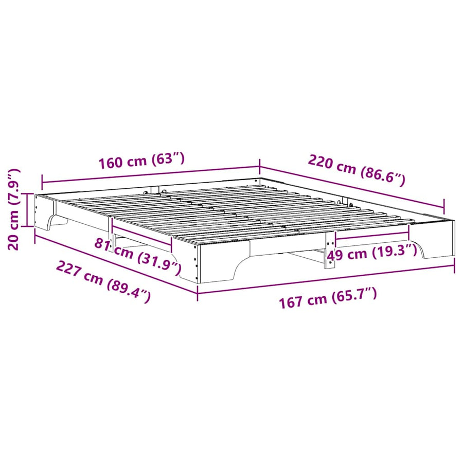 Bedframe met opslag Bruin 160 x 220 cm Massief grenenhout