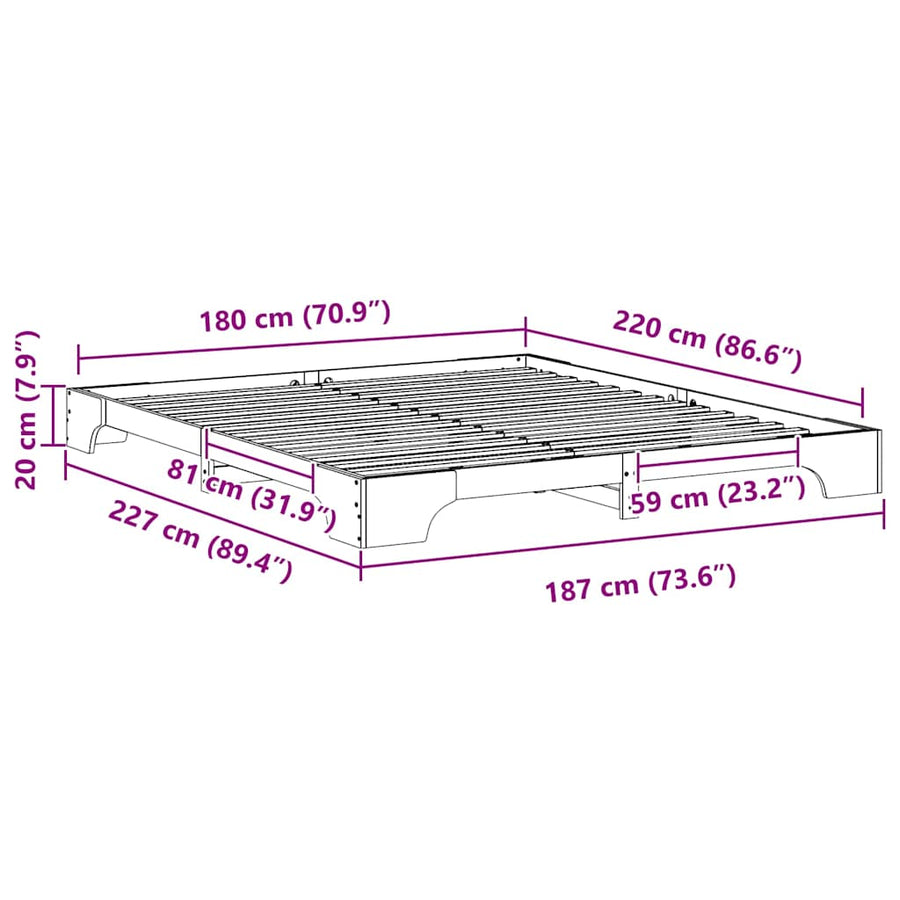 Bedframe met opslag Bruin 180 x 220 cm Massief grenenhout
