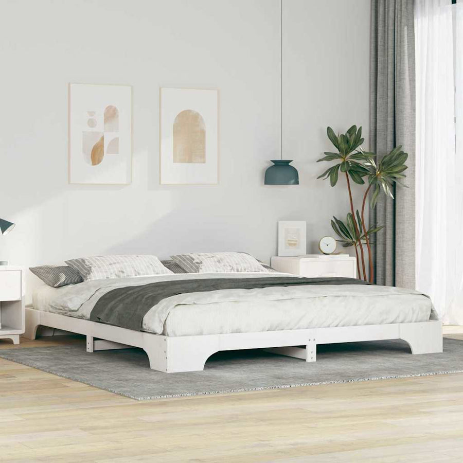 Bedframe met opslag Wit 200 x 220 cm Massief grenenhout