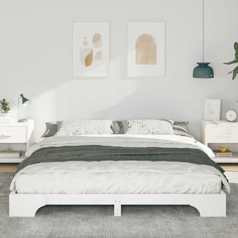 Bedframe met opslag Wit 200 x 220 cm Massief grenenhout