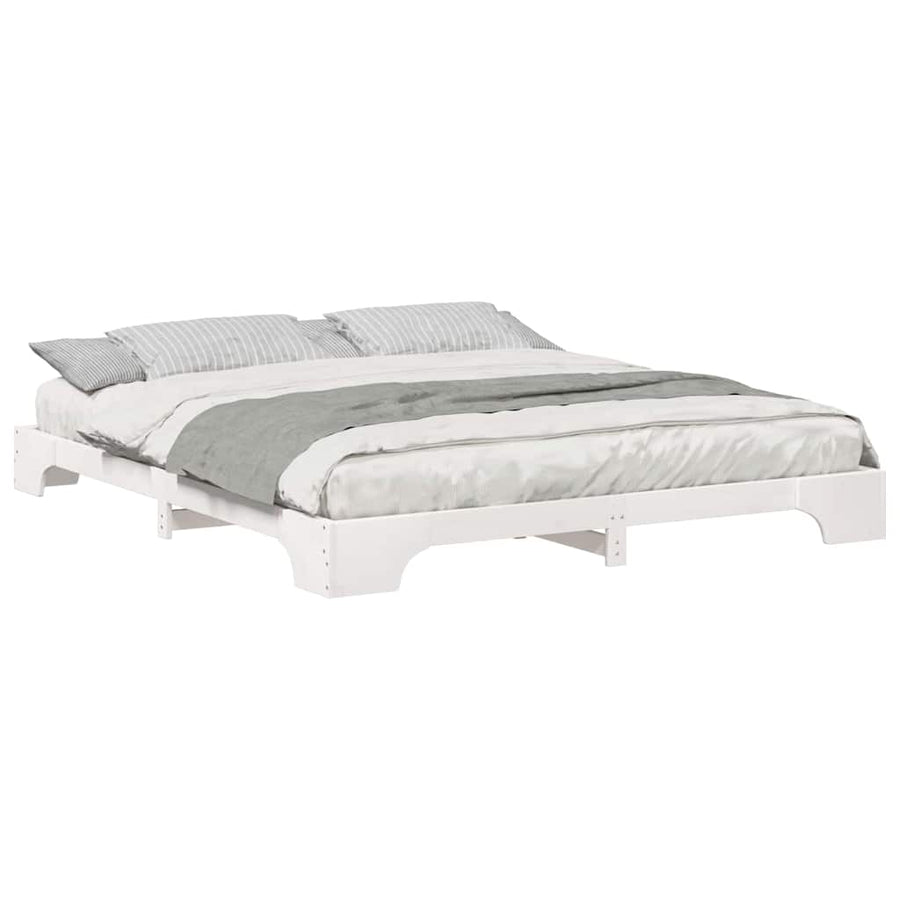 Bedframe met opslag Wit 200 x 220 cm Massief grenenhout