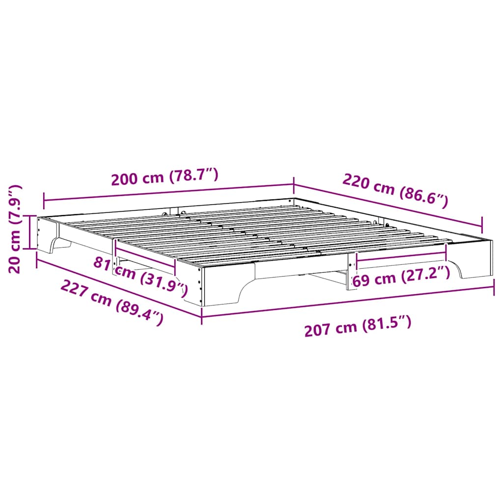 Bedframe met opslag Wit 200 x 220 cm Massief grenenhout