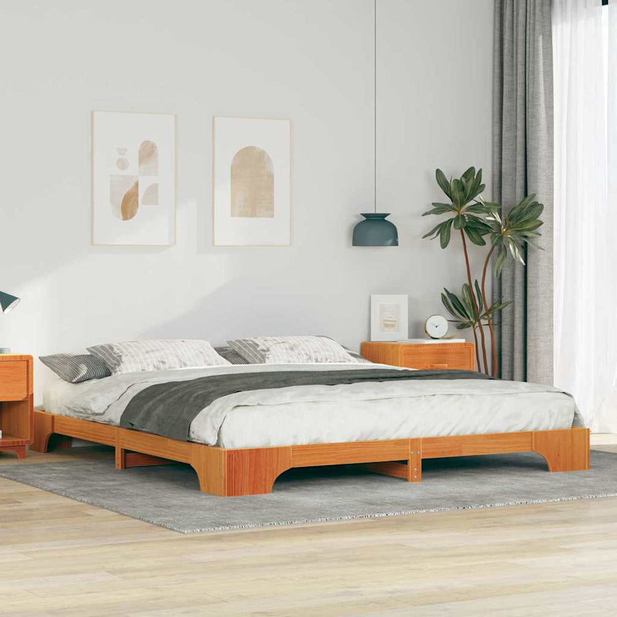 Bedframe met opslag Bruin 200 x 220 cm Massief grenenhout