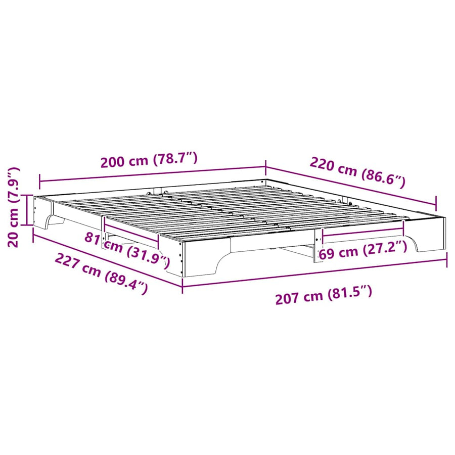 Bedframe met opslag Bruin 200 x 220 cm Massief grenenhout