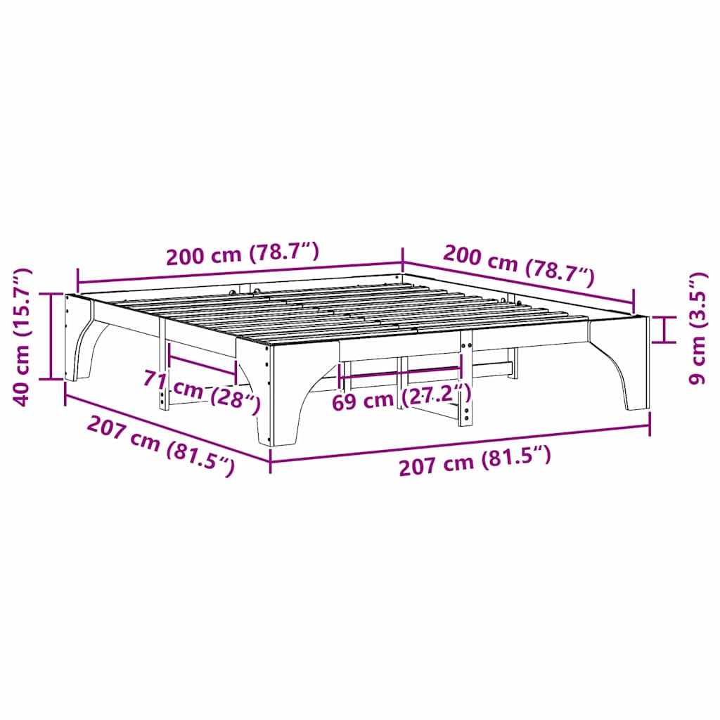 Bedframe met opslag Bruin 200 x 200 cm Massief grenenhout