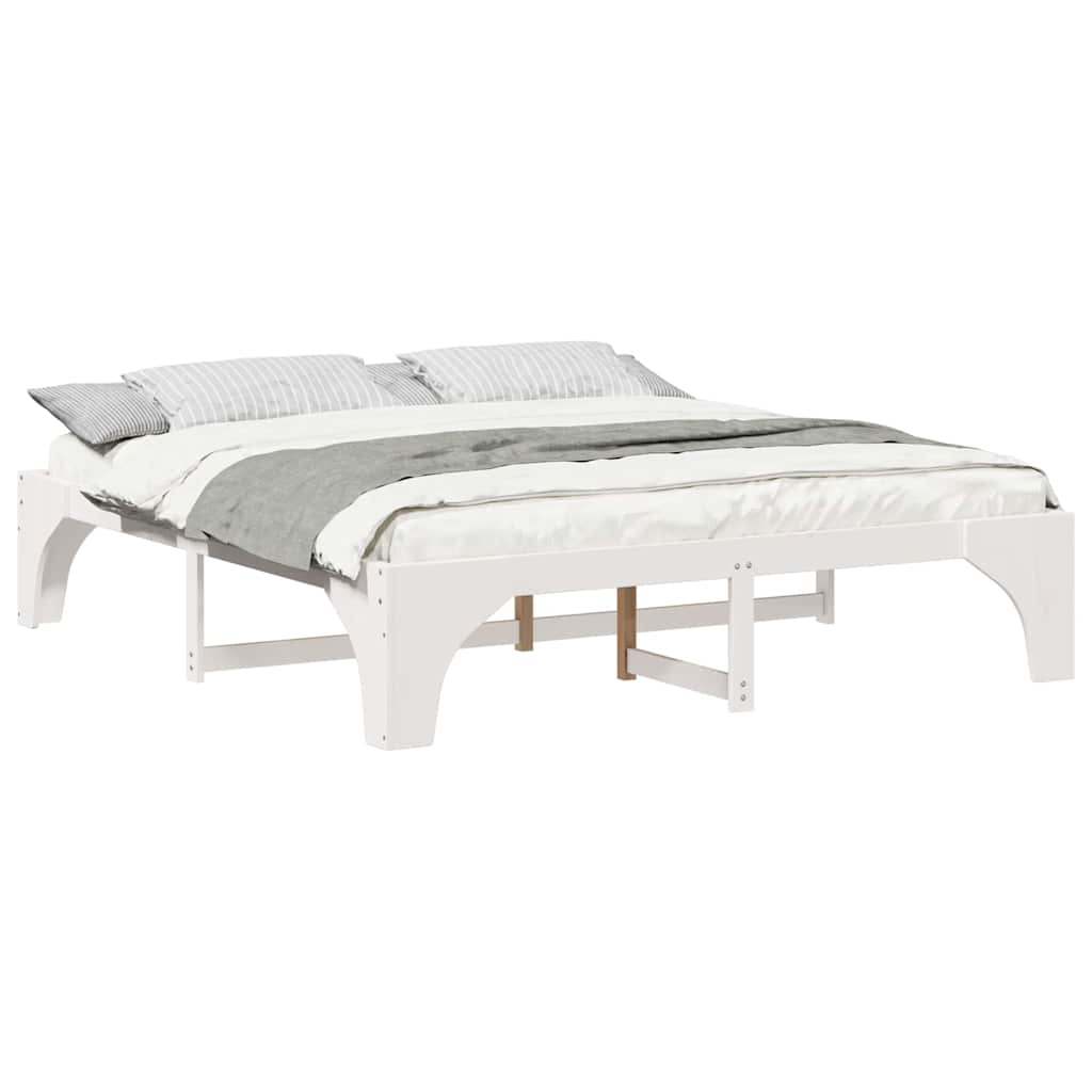 Bedframe met opslag Wit 200 x 200 cm Massief grenenhout