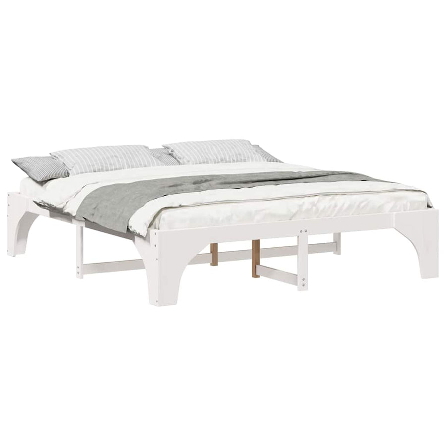 Bedframe met opslag Wit 200 x 200 cm Massief grenenhout