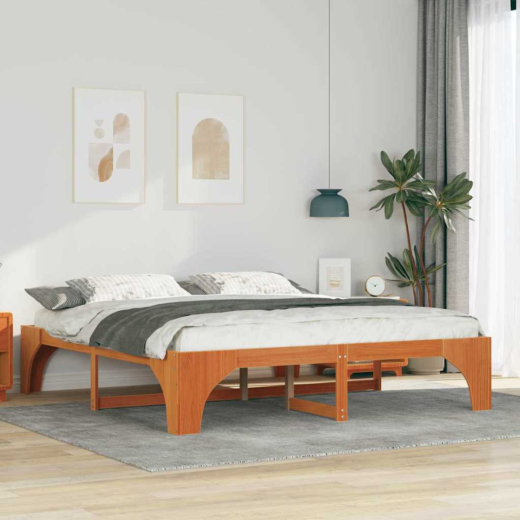 Bedframe met opslag Bruin 200 x 200 cm Massief grenenhout
