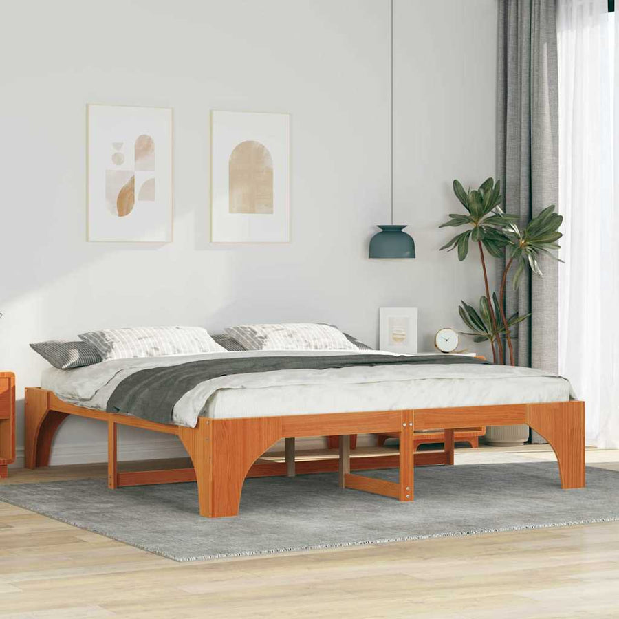 Bedframe met opslag Bruin 200 x 200 cm Massief grenenhout