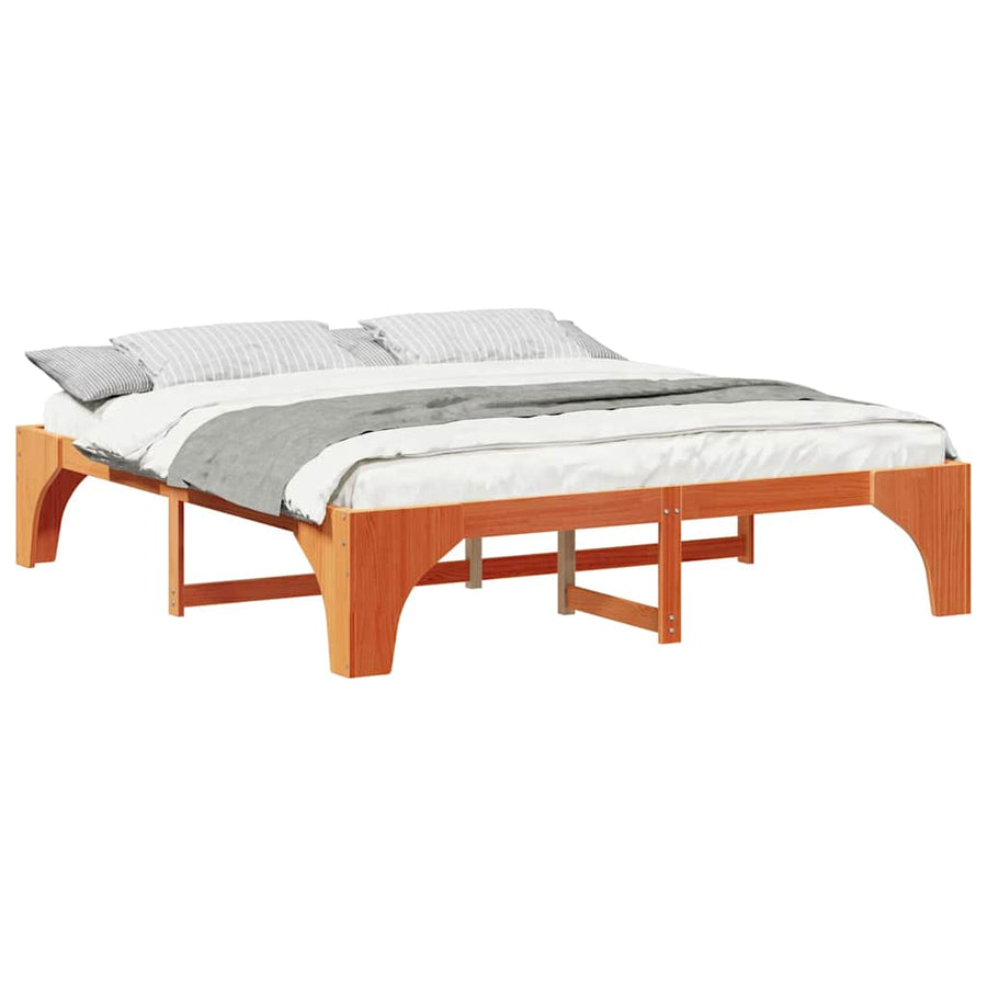 Bedframe met opslag Bruin 200 x 200 cm Massief grenenhout