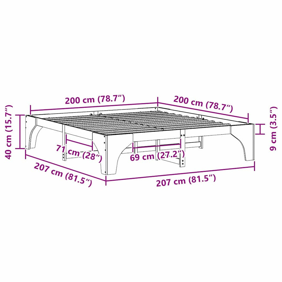 Bedframe met opslag Bruin 200 x 200 cm Massief grenenhout