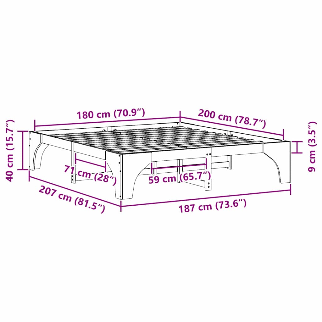 Bedframe met opslag Wit 180 x 200 cm Massief grenenhout