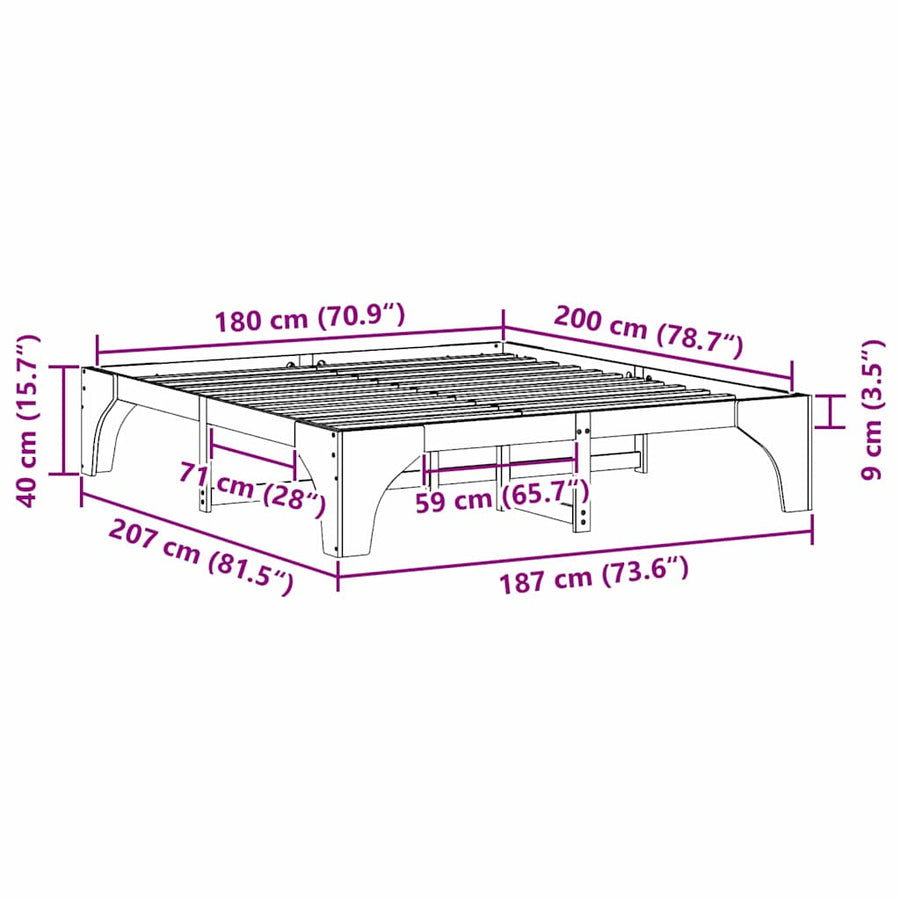 Bedframe met opslag Bruin 180 x 200 cm Massief grenenhout