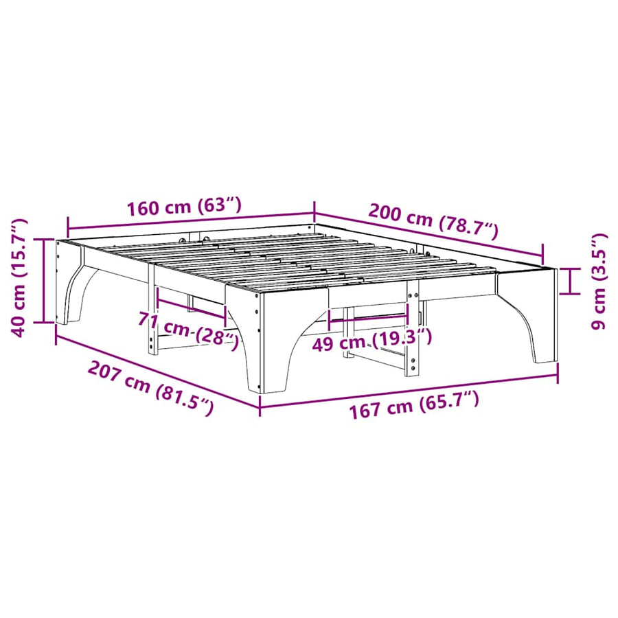 Bedframe met opslag Bruin 160 x 200 cm Massief grenenhout