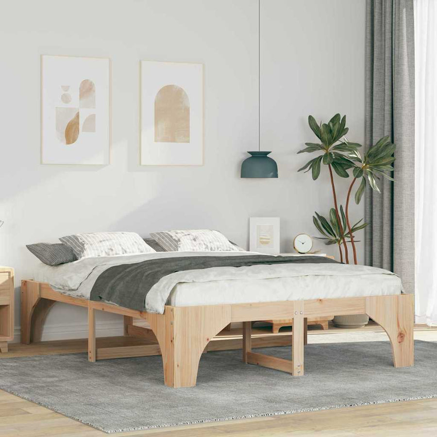 Bedframe met opslag Bruin 150 x 200 cm Massief grenenhout