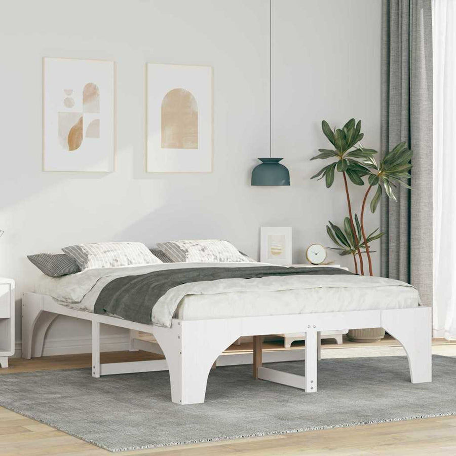 Bedframe met opslag Wit 150 x 200 cm Massief grenenhout