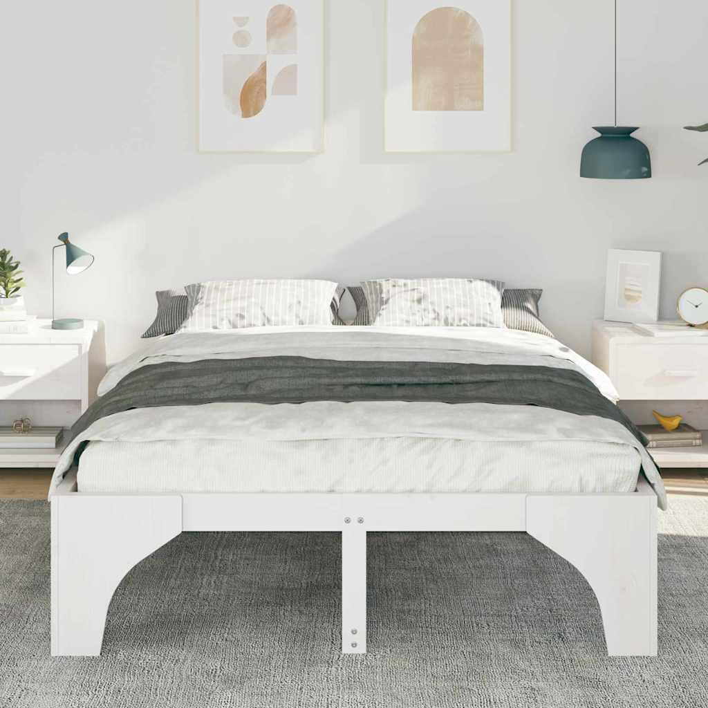 Bedframe met opslag Wit 150 x 200 cm Massief grenenhout