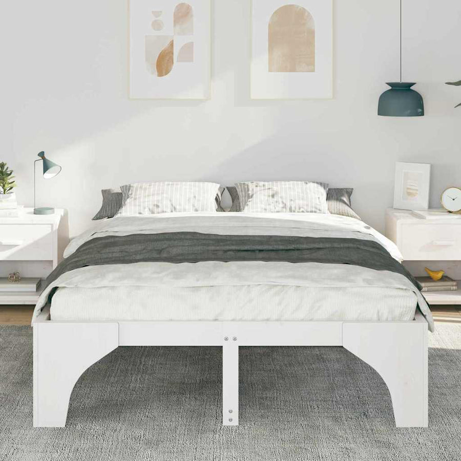 Bedframe met opslag Wit 150 x 200 cm Massief grenenhout