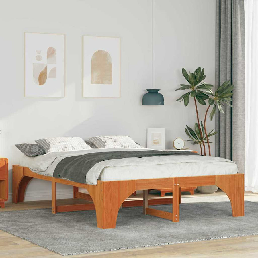 Bedframe met opslag Bruin 150 x 200 cm Massief grenenhout