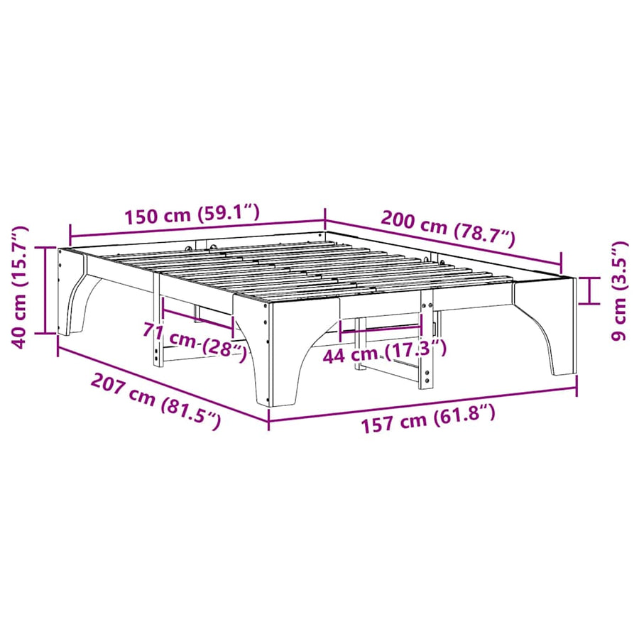 Bedframe met opslag Bruin 150 x 200 cm Massief grenenhout