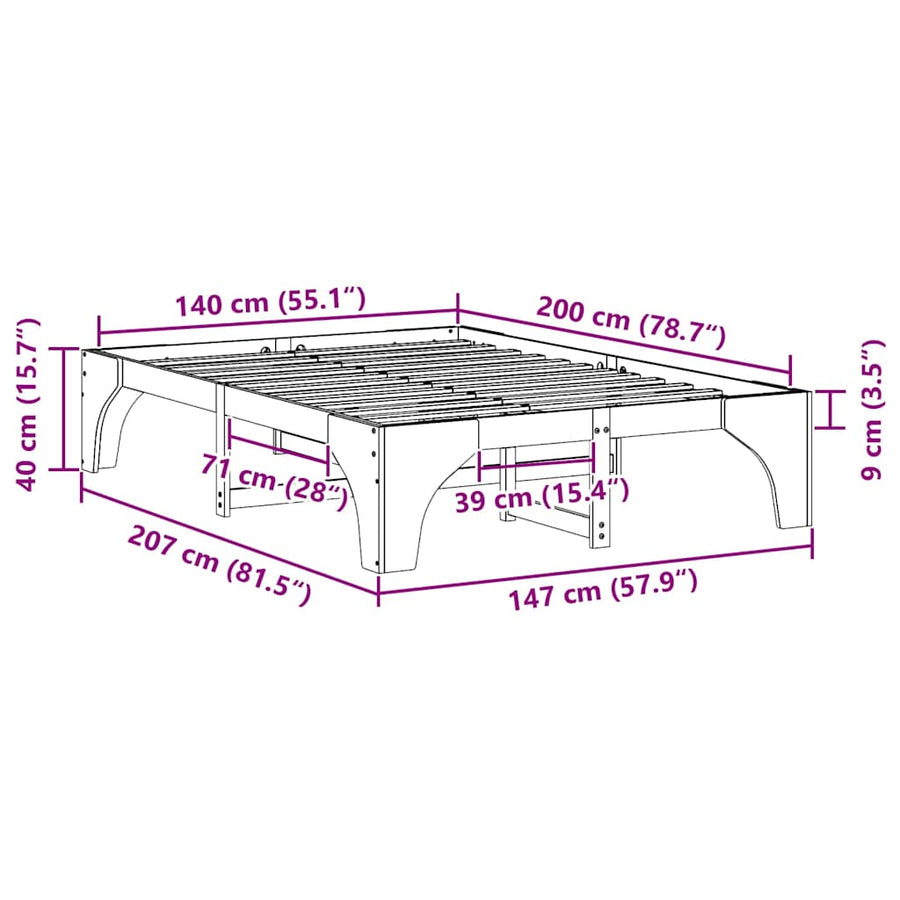 Bedframe met opslag Wit 140 x 200 cm Massief grenenhout