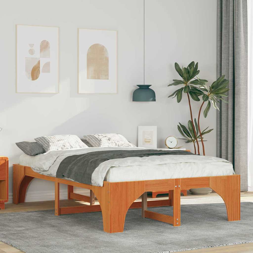 Bedframe met opslag Bruin 120 x 200 cm Massief grenenhout