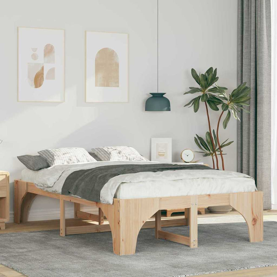 Bedframe met opslag Bruin 140 x 190 cm Massief grenenhout