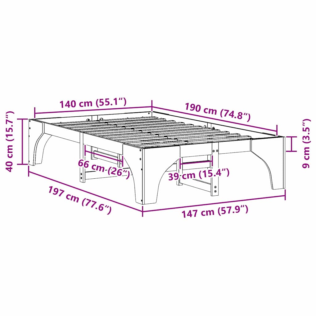 Bedframe met opslag Bruin 140 x 190 cm Massief grenenhout