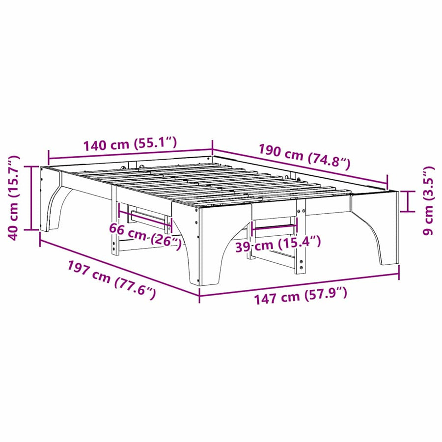 Bedframe met opslag Bruin 140 x 190 cm Massief grenenhout